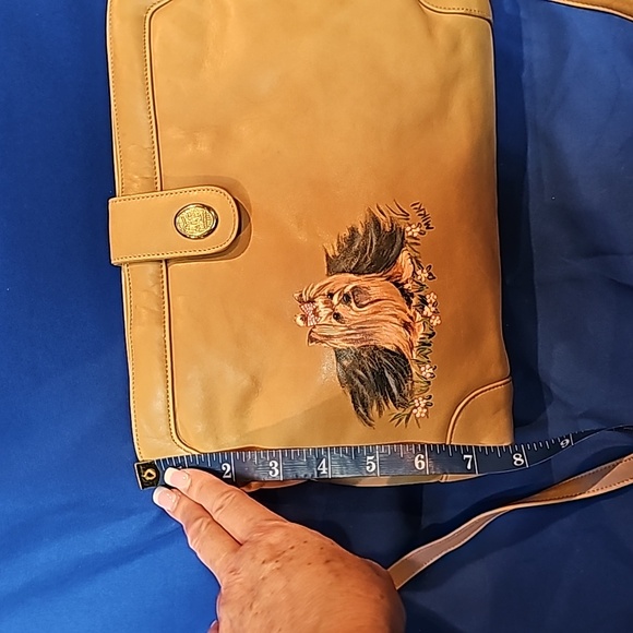 Vintage, New FS Originals Leather Hand Painted Yorkie by Mikki Purse Caramel - Picture 12 of 14